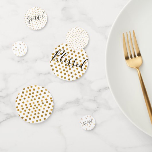 Gold Pattern Thankful Grateful Bless Script Confetti (Groep)