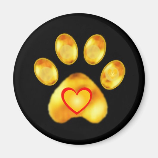 Gold Paw met hart op zwart Magneet (Voorkant)