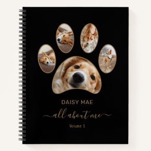 Gold Paw Pet Photo Collage Name Black Journal Notitieboek