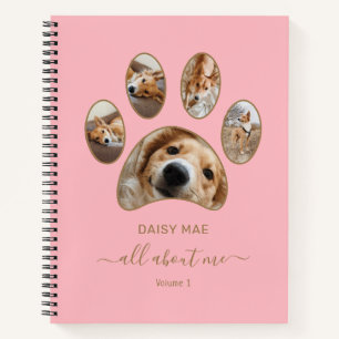 Gold Paw Pet Photo Collage Name Pink Journal Notitieboek