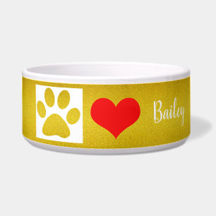 Gold Paw Prins Cute Red Heart Monogrammen Glittery Voerbakje