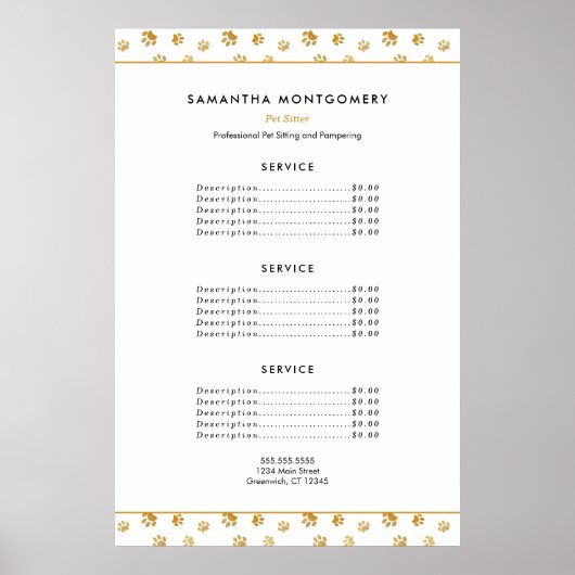 Gold Paw Prints Professionele Pet Sitter Diensten (Voorkant)