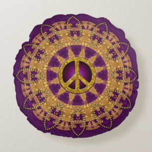 Gold Peace Bohemian Sunflower Yoga Sun Rond Kussen