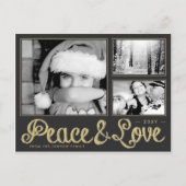 Gold Peace Love 3 foto Modern Briefkaart (Voorkant)