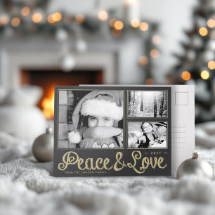 Gold Peace Love 3 Photo Carte postale moderne