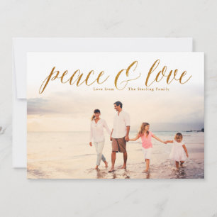 Gold Peace & Love Glitter-fotokaart Feestdagenkaart