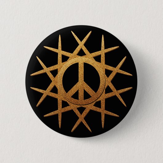 GOLD PEACE SIGN PATTERN RONDE BUTTON 5,7 CM (Voorkant)