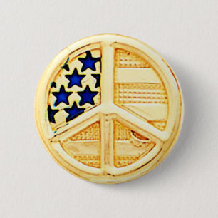 Gold Peace-teken Ronde Button 5,7 Cm