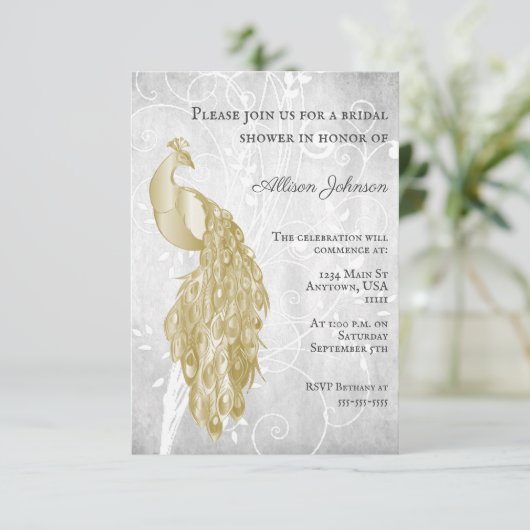Gold Peacock Bridal Shower Kaart (Staand voorkant)