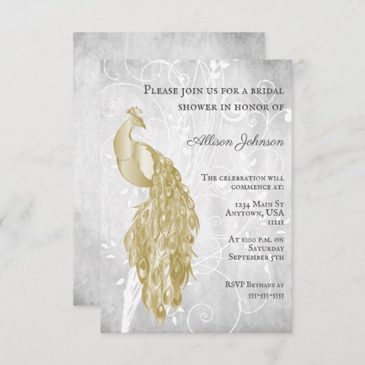 Gold Peacock Bridal Shower Kaart (Voorkant / Achterkant)