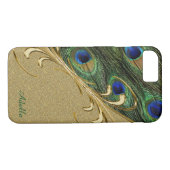Gold Peacock Feather iPhone 7Plus Monogram Coque (Dos (Horizontal))