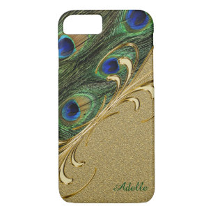 Gold Peacock Feather iPhone 7Plus Monogram Coque