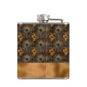 Gold Peacock Feather Monogram Elegant Personeel Heupfles (Achterkant)