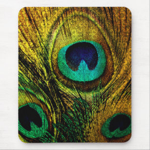 Gold Peacock Feather Pattern Muismat