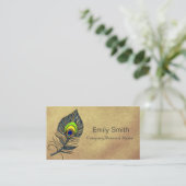 Gold  Peacock Feathers Elegant Visitekaartje (Staand voorkant)