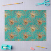 Gold Peacock Feathers op Aqua Decoupage Tissuepapier (Craft)