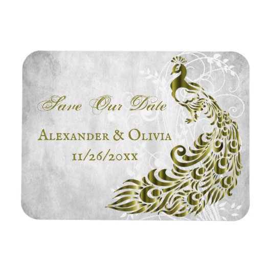 Gold Peacock Leaf Vine Save the Date Magnet Magneet (Horizontaal)