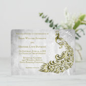 Gold Peacock Leaf Vine Wedding Invitation Kaart (Staand voorkant)