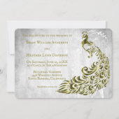 Gold Peacock Leaf Vine Wedding Invitation Kaart (Voorkant)