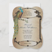 Gold  Peacock Roaring 20s Deco Wedding Kaart (Voorkant)