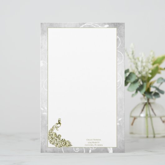 Gold Peacock Stationery Briefpapier (Staand voorkant)