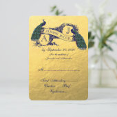 Gold Peacock Wedding Carte RSVP (Debout devant)