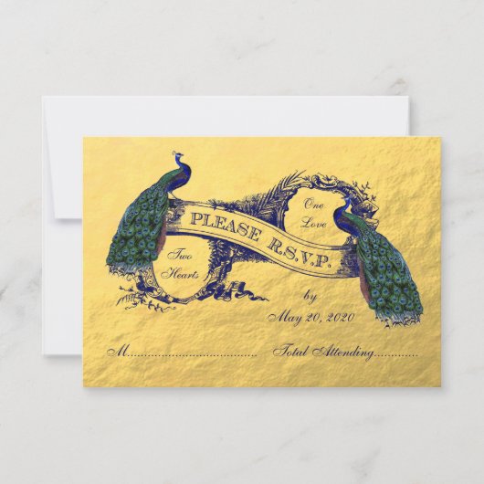 Gold Peacock Wedding Carte RSVP (Devant)