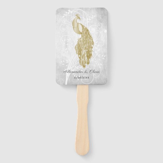 Gold Peacock Wedding Favor Hand Fan Handwaaier (Voorkant)