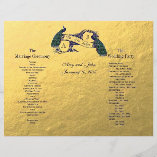 Gold Peacock Wedding Programme (Dos)