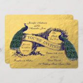 Gold Peacock Wedding Uitnodiging (Voorkant / Achterkant)