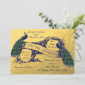 Gold Peacock Wedding Uitnodiging (Staand voorkant)