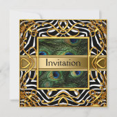 Gold Peacock Zebra Invitation N'importe quelle par (Devant)