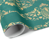 Gold Peacocks en Filigree op groen Cadeaupapier (Rol Hoek)