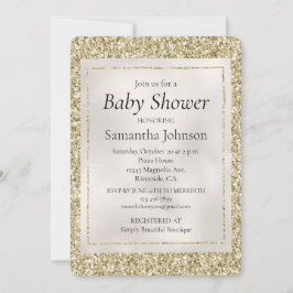 Gold Pearl White Glitzy Glitter Baby shower Kaart