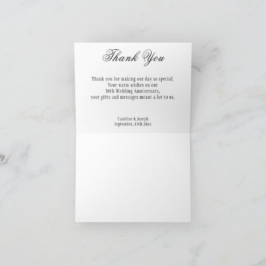 Gold & Pearls 30e bruiloft Jubileum Dank u Bedankkaart (Binnen)