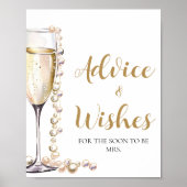Gold Pearls en Prosecco Advies en Wensen Sign Poster (Voorkant)