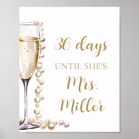Gold Pearls en Prosecco dagen tot ze Mrs Poster (Voorkant)
