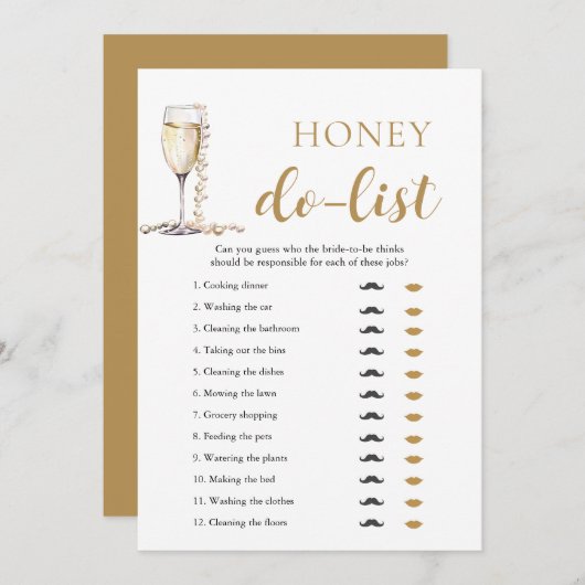 Gold Pearls en Prosecco Honey Do List Bruidsspel Kaart (Voorkant / Achterkant)