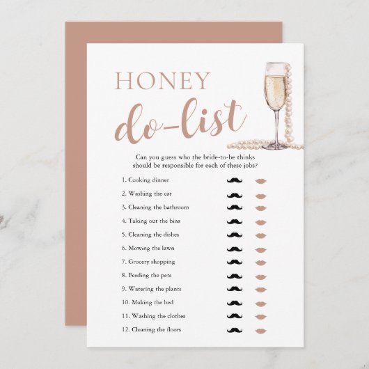 Gold Pearls en Prosecco Honey Do List Bruidsspel Kaart (Voorkant / Achterkant)
