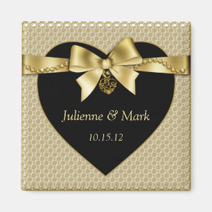 Gold Pearls Ribbon op Black Magnet Magneet