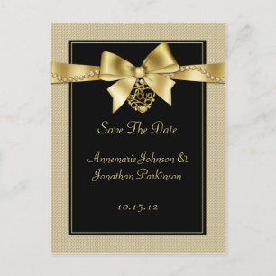 Gold Pearls Ribbon op Black Save the Date Aankondigingskaart