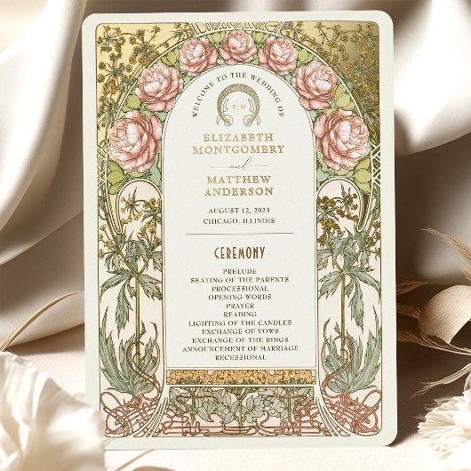 Gold Peonies Vintage Wedding Programme