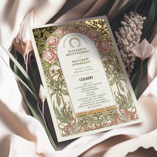 Gold Peonies Vintage Wedding Programme