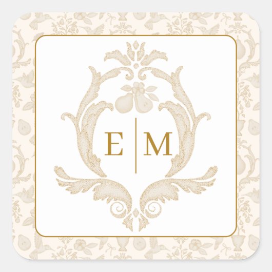Gold Perfect Pear Monogram bruiloft Sticker (Voorkant)