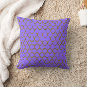 Gold Periwinkle Blue Quatrefoil Pillow Kussen