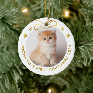 Gold Pet Cat Kerstmis - Persoonlijke fotofeestdag Keramisch Ornament