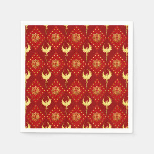 Gold Phoenix en lotus symbool patroon op rood Servet