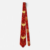 Gold Phoenix en lotus symbool patroon op rood Stropdas (Voorkant)