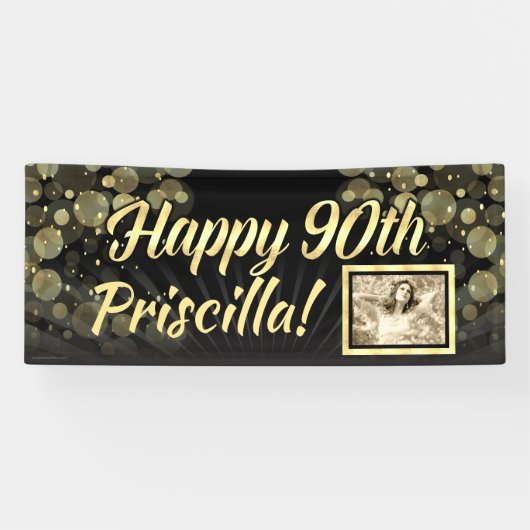 Gold Photo 90th Birthday Party Decoration Spandoek (Horizontaal)