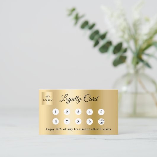 Gold photo business logo QR code loyalty card (Staand voorkant)